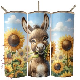 Handmade Donkey Donkeys Sunflower Floral Flowers  20oz Tumbler Insulated Travel Mug Cup