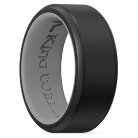 King Will Men's Silicone Rings, 8mm Rubber Wedding Band Comfort Fit with Unique Inner Groove Design, Engagement Rings for Daily Wear and Activities Size 13 (Black&Gray)