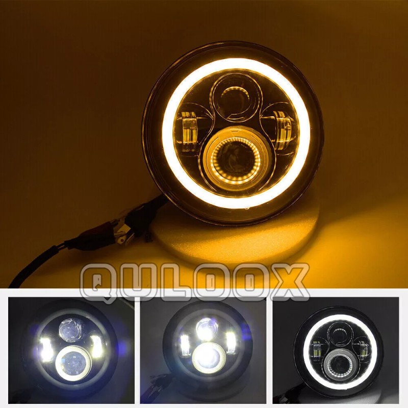 QULOOX Pair 7" Inch Round LED Headlights Hi/LO Sealed Beam
