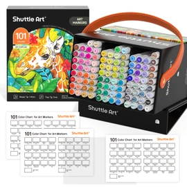 Shuttle Art 101 Colors Dual Tip Alcohol Based Art Markers,100 Colors plus 1 Blender Permanent Marker Pens Highlighters with Case Perfect for Illustration Adult Coloring Sketching and Card Making