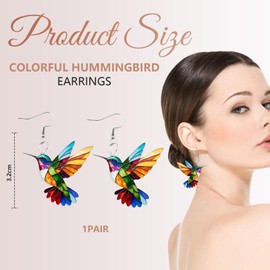 GlamRays Colourful Hummingbird Earrings, 2D Fashion Bird Hanging Earrings, Acrylic Animals Hanging Earrings for Women, Hummingbird Jewellery Gifts, multicoloured, L