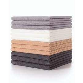 Lumimi Cleaning Cloth 12 Piece Microfiber Ultrafine Very Thick Wiping Drying Well Durable Reusable Multicolored Size 15" x 15" Beige White Light Grey, Pack of 12