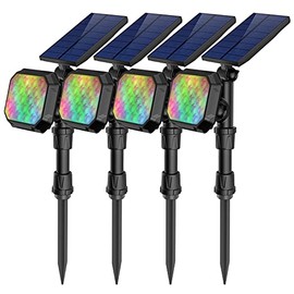ROSHWEY Solar Spot Lights Outdoor, Colored Solar Outdoor Lights Waterproof Christmas Solar Powered Spotlight Landscape Lighting for Outside House Garden Yard Tree Pool Decorative, 4 Pack