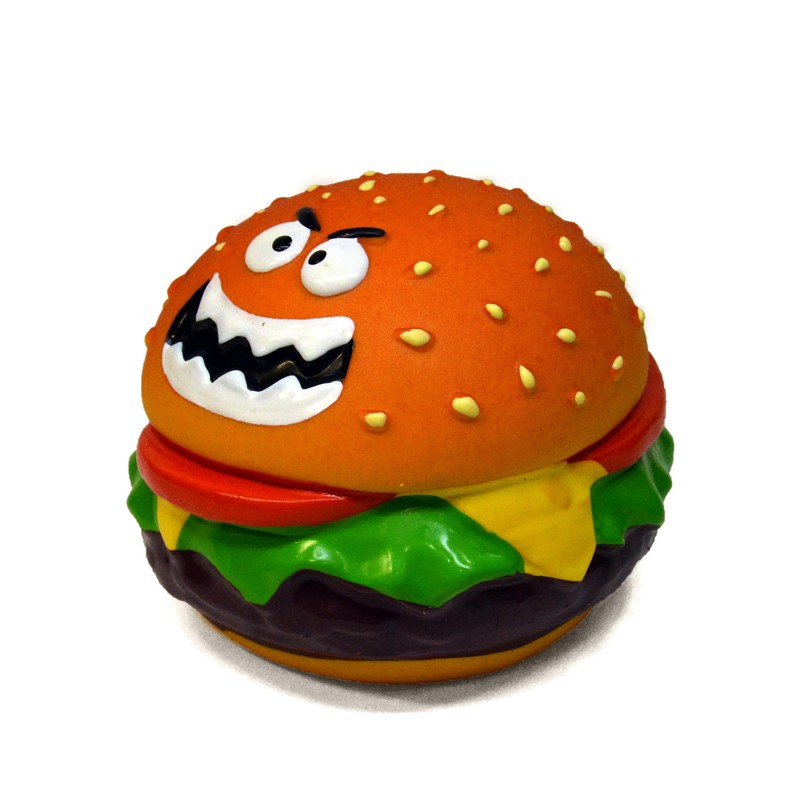 WANT CHEW Latex Dog Squeaky Chew Toys, Angry Hamburger 3.15"