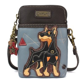 CHALA Bolso cruzado para teléfono celular, bolso de lona multicolor con correa ajustable, Doberman - Azul Gris, Talla unica