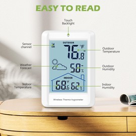 KeeKit Wireless Weather Station, Indoor Outdoor Thermometer Hygrometer, Digital Weather Thermometer with 330ft Range Remote Sensor and Backlight Display for Home, Flower Room