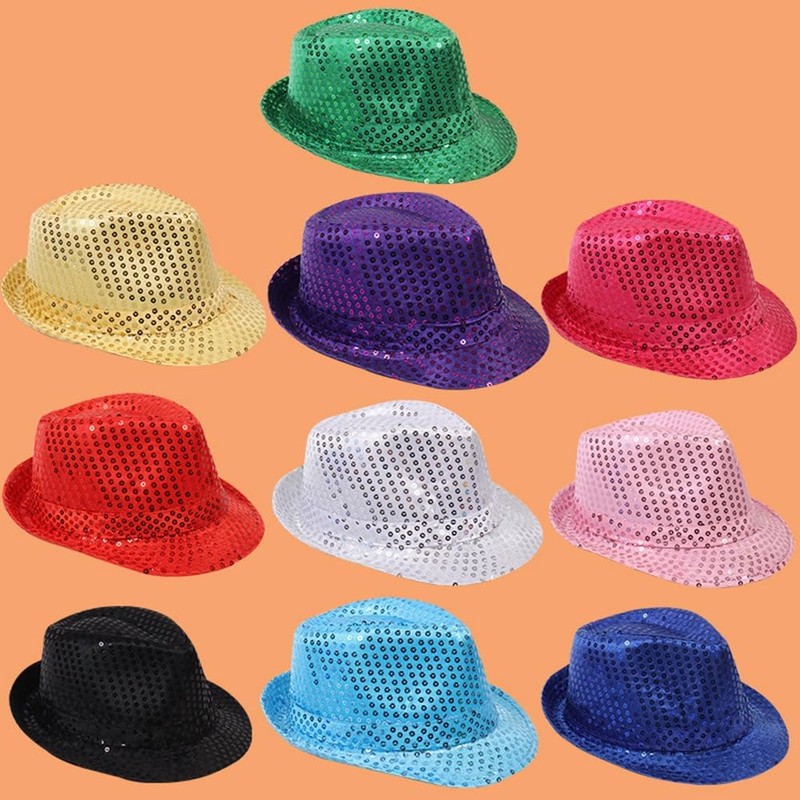 Zhzrche Sequin Hat Glitter Solid Color Dance Jazz Hat Western