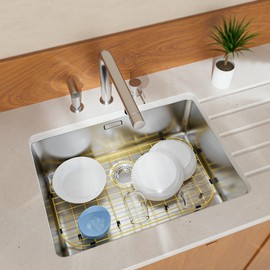 Gold Large 26" x 14" Kitchen Sink Grid,Sink Protector for Kitchen Sink,Stainless Steel Sink Rack with strainer,sink grate for Bottom of Sink,Rear Drain with Corner Radius,Stainless Steel