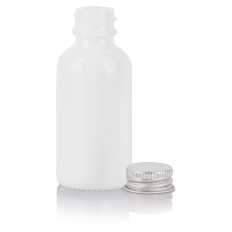 JUVITUS 1 oz Opal White Glass Boston Round Bottle with