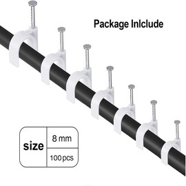 100PCS Round Cable Clips, 8MM Electrical Cable Wall Clip Nail Clips Management, Wire Tidy Clips Pins Cable Tacks for Ethernet, Electrical Cables, Wires
