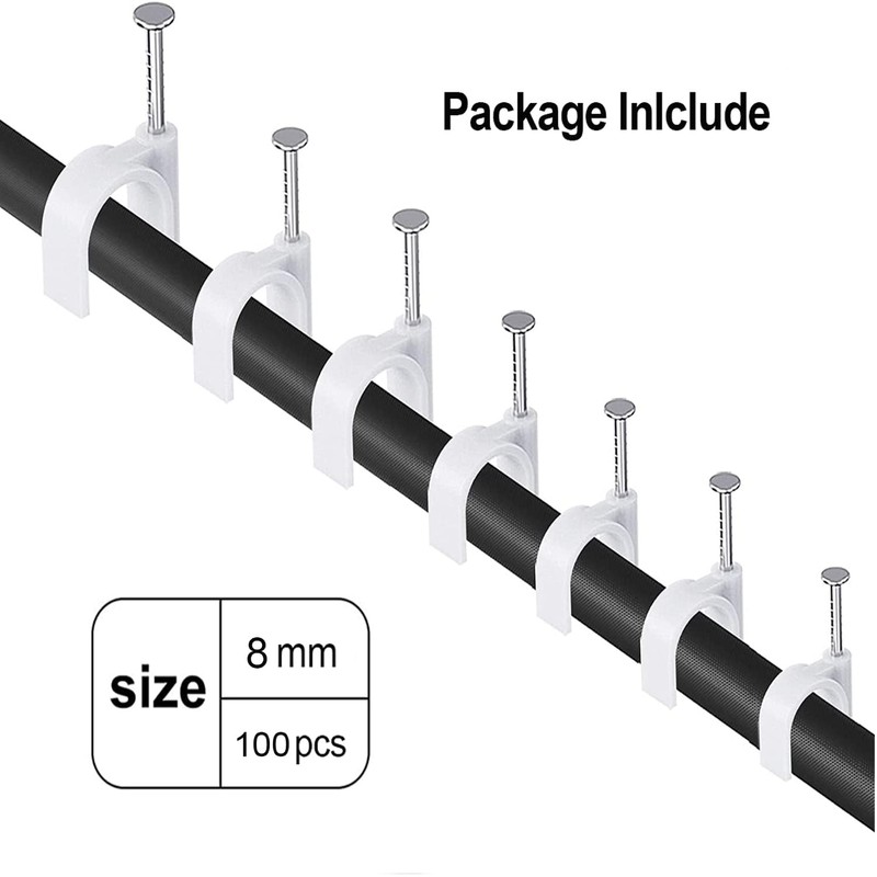 100PCS Round Cable Clips, 8MM Electrical Cable Wall Clip Nail