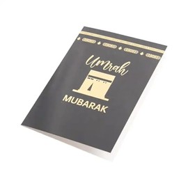 Umrah Mubarak Greeting Card with Envelope, Golden Design Islamic Card in Black & Gold