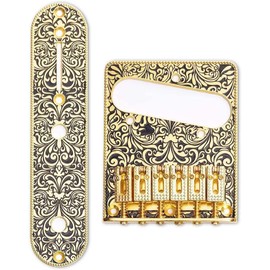 Jiayouy Roller Saddle Bridge Plate with 3 Way Switch Control Plate 2 Knurled Dome Knobs for 6 Strings Tele Telecaster Electric Guitar (Gold A)