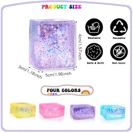 Nice Cube, Fidget Ball, Squeezes Cube, Stress Balls, Squeezes Cube, Ice Cube Fidget Toy, Pack of 4 Stress Ball Children's Ice Cubes, Stress Ball for Children, Adults, Anxiety and Stress Relief