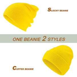 Rosoz Unisex Beanie Winter Knitted Skull Cuffed Soft Warm Hat for Men/Women Slouchy Ski Watch Cap Bright Yellow