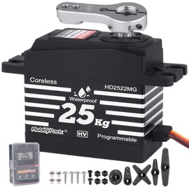 HobbyPark Waterproof RC Servo High Torque Coreless Motor Metal Gear RC Digital Servo Parts for 1/8 1/10 RC Crawler SCX10 TRX4 RC Truck RC Car Buggy RC Basher Control Angle 90°-180° (25kg Torque)