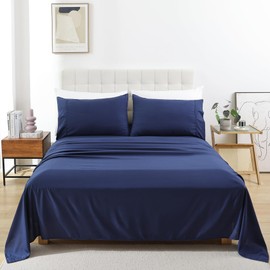 Queen Size Sheet Set - Luxury Soft Comfy Bed Sheets, Breathable Cooling Hotel Bedding for Women, Men, Teens, Extra Deep Pocket, Easy-Fit, Oeko-Tex, Wrinkle Free 4 Piece - Navy Blue