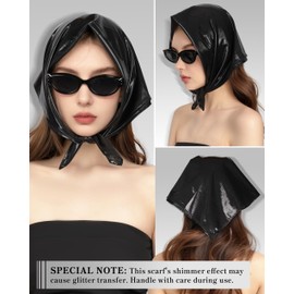 JENSVOIR Head Scarf for Women - Glossy Black Metallic Shiny Square Bandana Hair Scarf 23.6 Inch Soft and Comfortable Neck Scarf