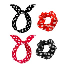TPZORJX Pack of 4 Women's Hair Accessories Headbands - Satin Scrunchies Hair Scrunchies Headbands with Adjustable Wire, Vintage Hair Band in Classic Red and Black (with 2 Hair Bobbles)