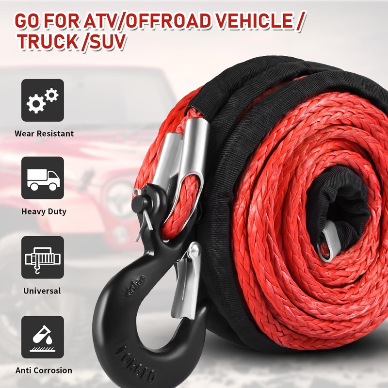 3/8" x 92ft Synthetic Winch Rope, 26500lbs Winch Rope Cable