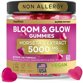 HealRich Vegan Biotin & Collagen Gummies - Hair Growth Support with Horsetail Extract, Saw Palmetto & Fo-Ti - Beauty Vitamins for Adults & Kids - Made in USA