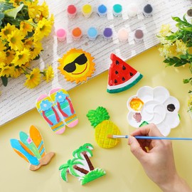 WinnerWhy 24 Pcs Summer Beach DIY Painting Ceramic Kit for Kids Paint Your Own Ceramic Unpainted Plaster Figurines with Tools for Kids Adults Home School Activity Party Favor(Summer)