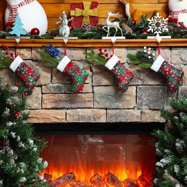 Medias Navideñas con Puños de Felpa Medias Colgantes a Cuadros de Búfalo Mini Calcetines Navideños Medias de Decoración Soportes para Dulces de Medias Soportes para Vajilla (Copo de Nieve, 36)