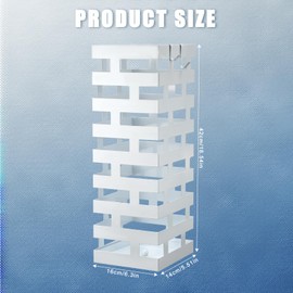 Tudomro Umbrella Stands for Entryway Large Metal Umbrella Holder with Removable Water Tray and Hooks Decor Freestanding Rectangular Umbrella Hollow Rack for Home Office (White, 6.3 x 5.5 x 16.5 Inch)