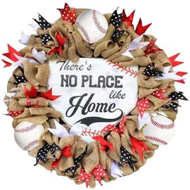 Baseball Wreath Fourth of July Wreath Patriotic Wreath Front Door Garland Independence Day Garland for Memorial Day Front Door Wall Home Decor - Black