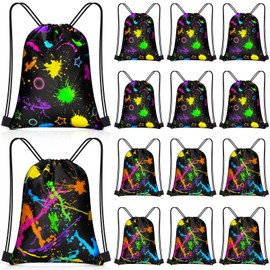 Yiyiring 30 Pcs Glow in the Dark Gift Bags Neon Treat Drawstring Bags for Glow Party Supplies Birthday Travel Camping Decor