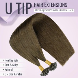 fshine Extensions U Tip Hair 18inch 50g Dark Brown Human Natural Straight Keratin Hot Fusion Remy Utips Color 2 Extensions, 2.U-Tip #2, 50.0 gram