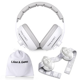 Lilian&Gema 2-in-1 Baby Ear Muffs Noise Protection, Adjustable Headphones with Band, Owls Noise Cancelling Headphones for Babies & Toddler up to 4 Years, Baby Airplane Essentials/Outdoor, White