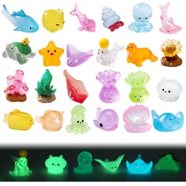 Fatiya 24 Pieces Ocean Luminous Mini Resin Animals, 24 Styles Miniature Sea Small Mini Resin Figures, Bulk Little Tiny Plastic Animals for Garden Micro Landscape Aquarium Dollhouse Decor