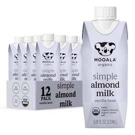 Mooala Organic Simple Almondmilk Vanilla- Shelf Stable Single Serve Cartons, 4 Ingredients, No Gums, No Oil, No Fillers, Dairy Free Plant Based Milk, On The Go 12 Pack