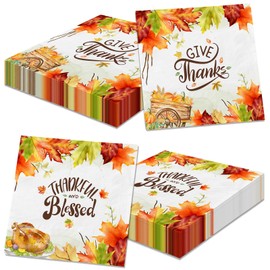 40Pcs Thanksgiving Napkins, Give Thanks Disposable Dinner Napkins Thankful Blessed Fall Paper Napkins, Pumpkin Leaves Thanksgiving Napkins for Autumn Harvest Thanksgiving Party Supplies