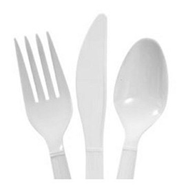 White Heavy Duty Plastic Cutlery Sets - 32 Spoons, 32 Forks, 32 Knives - 2 packs of 48 each 96 pcs total