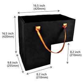 (2 PACK) Stair Basket -Foldable L-Shape step Storage Basket with 2 Pcs Supporting Insert and PU Leather Handle, for Carpeted and Wooden Stairs, Suitable for Toys,Clothes,Books,Computers (Black)