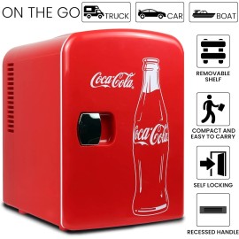 Coca-Cola Classic Coke Bottle 4L Mini Fridge w/ 12V DC and 110V AC Cords, 6 Can