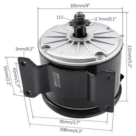 REBEKAMODS DC 36V 350W Brush Motor, Brushed DC Electric Motor for Mini Bike Quad Go Cart E-Bike Scooter 2650RPM, 25H-11T Chain Drive