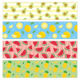 BeYumi Summer Fruits Border Trim - 80Pcs Summer Fruits Bulletin Board Borders Watermelon Pineapple Lemon Avocado Decor Classroom Office Chalkboard White Board Poster Summer Holiday Party Decoration