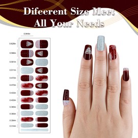 XEAOHESY 1 Sheet 24pcs Christmas Semi Cured Gel Nail Strips, Sticky and Not Easy to Fall Off, Softer and More Fitting, Waterproof and Long-Lasting, Needs to Be Cured with a Lamp(Style 1)