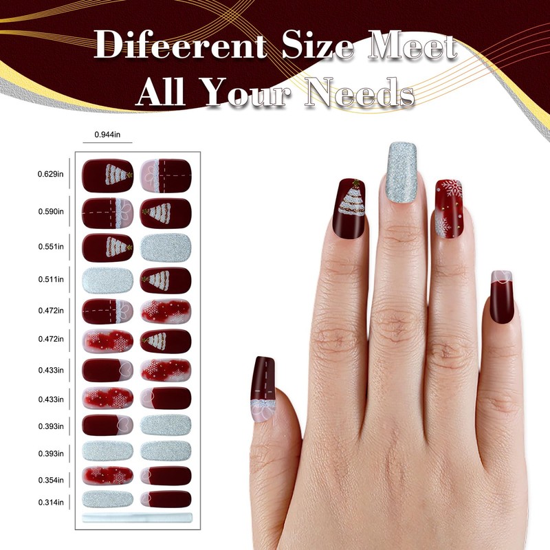 XEAOHESY 1 Sheet 24pcs Christmas Semi Cured Gel Nail Strips,