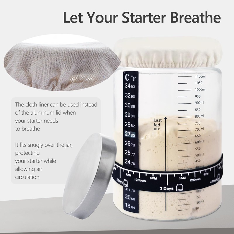 Sourdough Starter Kit -40oz Thick Glass Sourdough Starter Jar Sour