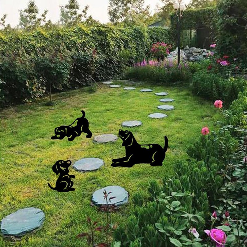 3PCS/Set Animal Silhouette Stake Dog Garden Decoration Dog Silhouette for