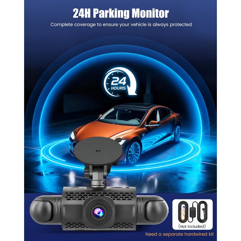 360° Dash Cam 1080P Car Camera, 4 Channel 3 Inch