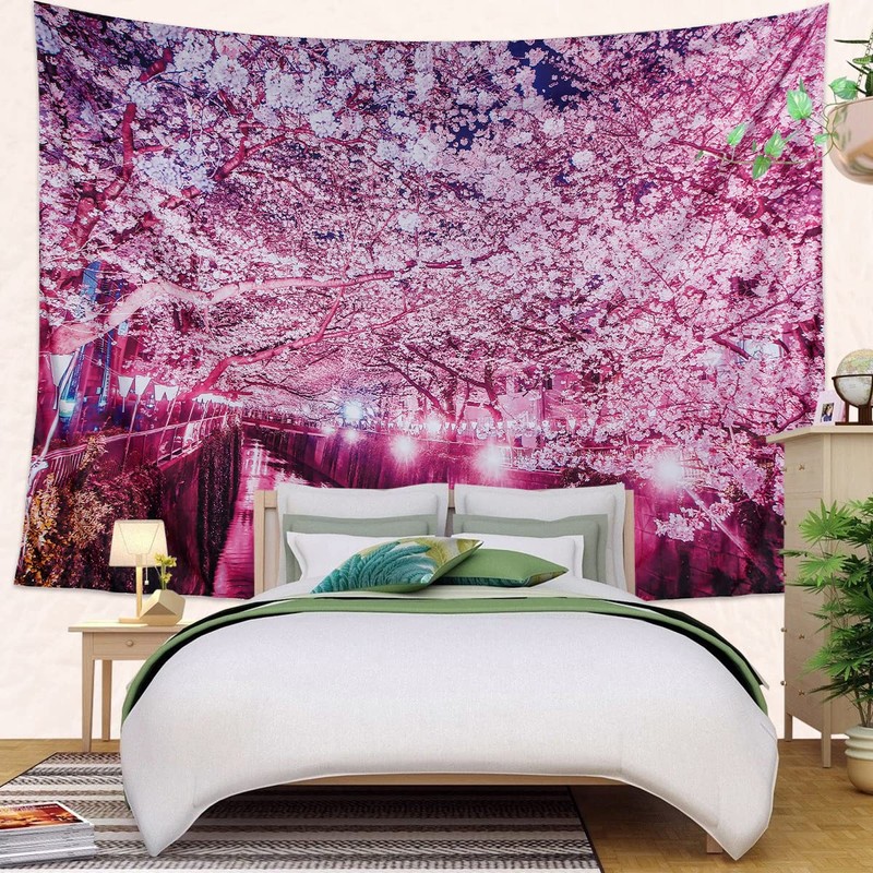 next.design Tapestry, Extra Large, Cherry Blossoms, Cherry Blossom Viewing, Night