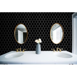 VViViD 11 Sheets Peel and Stick Black Gloss Faux Ceramic Hexagon Wall Tiles, Self Adhesive Backsplash 12”x12” Kitchen, Bathroom (11 sq. ft.)