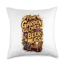 From garden gloves to beer mugs Gardening Enthusiasts Throw Pillow