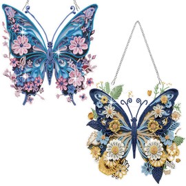 Muzagroo Art 5D Diamond Art Kits for Adults, Butterflies Diamond Hanging Ornament Kits for Windows, DIY Special Shaped Diamond Dot Kits, Crystal Window Hanging Pendant Ornament 2PCS(Butterflies)