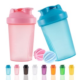 OOTD Protein Shaker Bottle, 400 ml, Leak-Proof, BPA-Free, Protein Shaker for Supplement Shakes with Strainer & Scale, Fitness Mixer for Creamy Whey Protein Powder Shakes, Blue + Pink (2 Pieces)